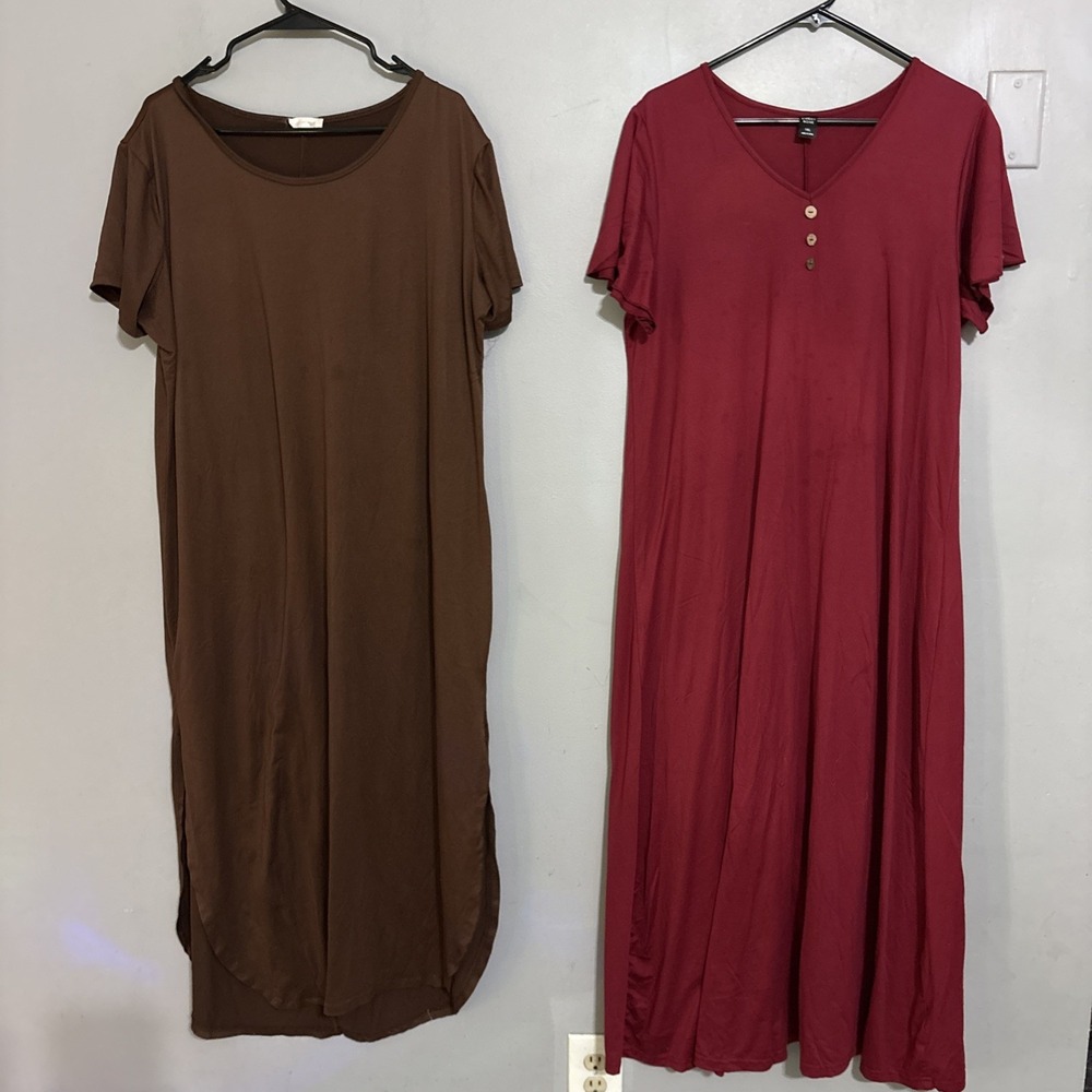 Lot 2 Plus Size dress for women XL Brown Burgundy Long Thanksgiving Holiday Cas
